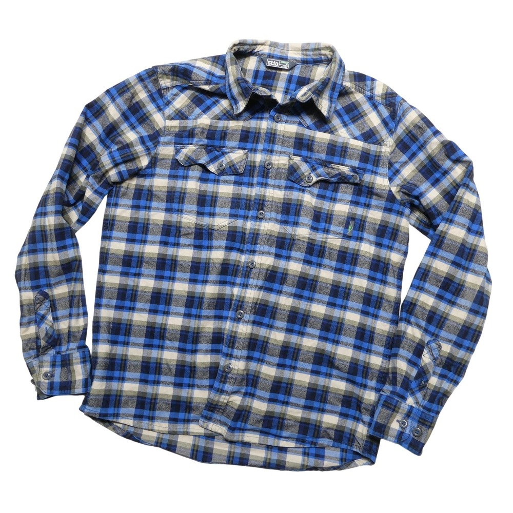 Stio Shirt Mens M Blue Plaid Organic Cotton Flannel Long Sleeve Button Front
